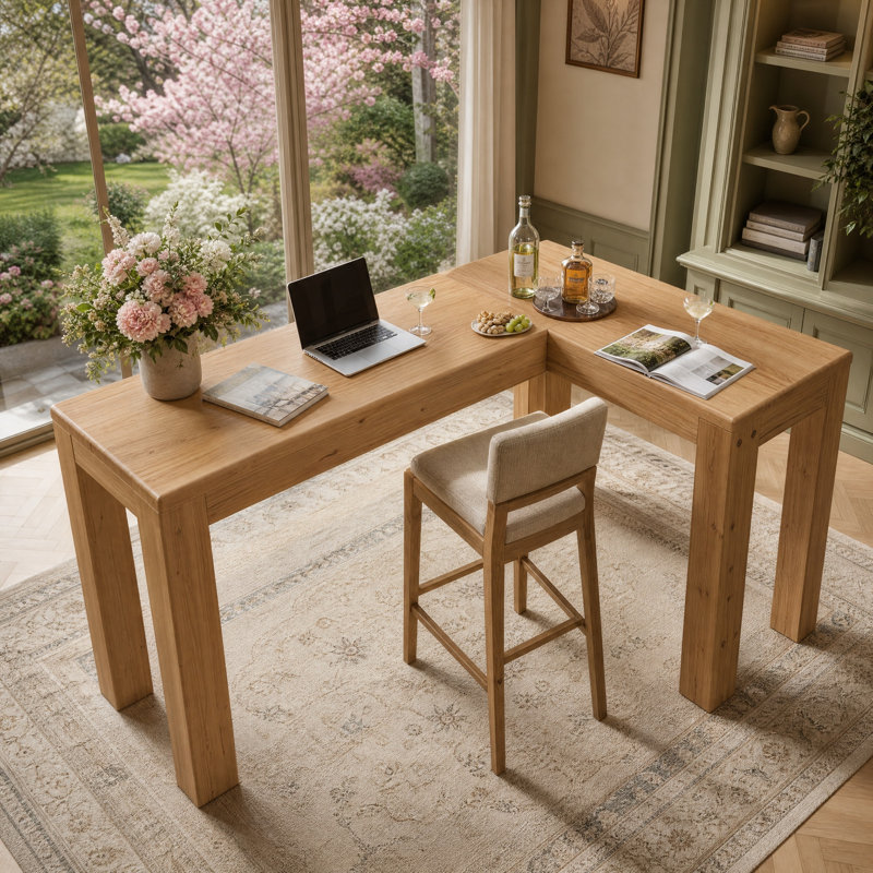 Table de bar en L en bois massif