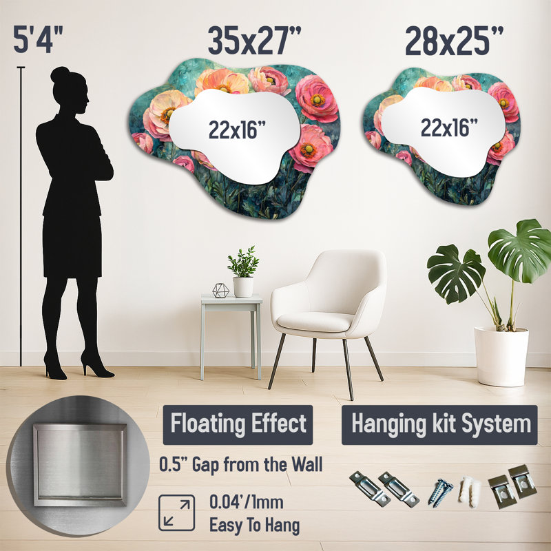 Summer Symphony Of Ranunculus Field I - Ranunculus Asymmetrical Decorative Mirror, Traditional irregular Wall Mirror, Printed on Metal