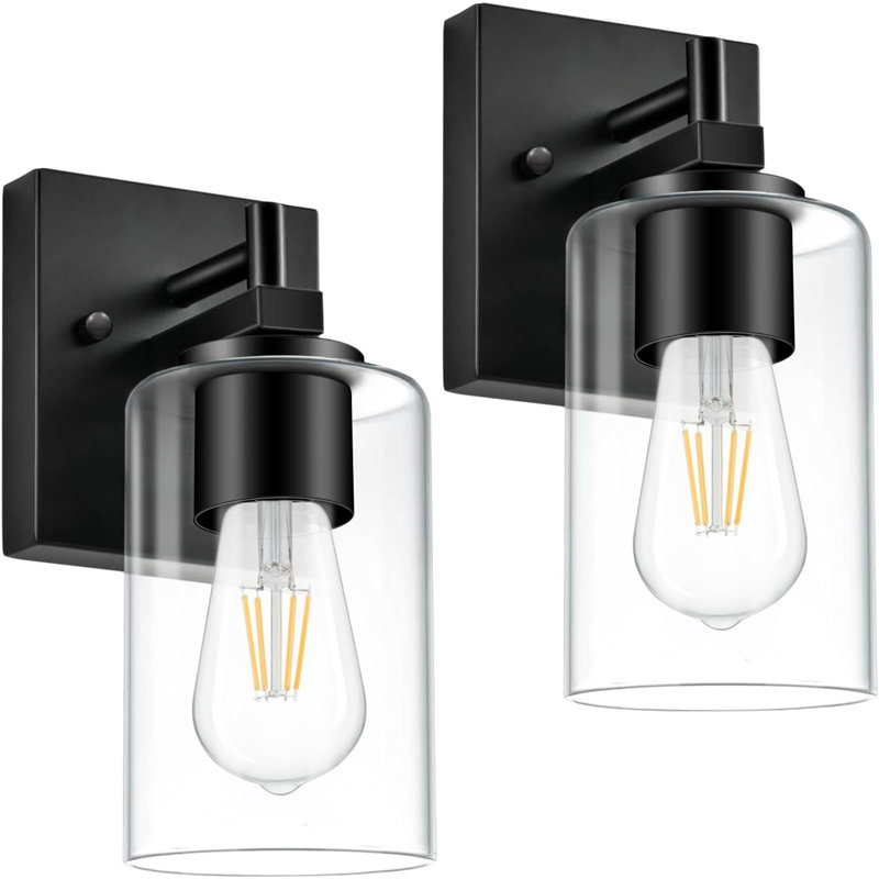 Luminaire de meuble-lavabo industriel noir mat avec abat-jour en verre transparent pour éclairage de miroir de salle de bain