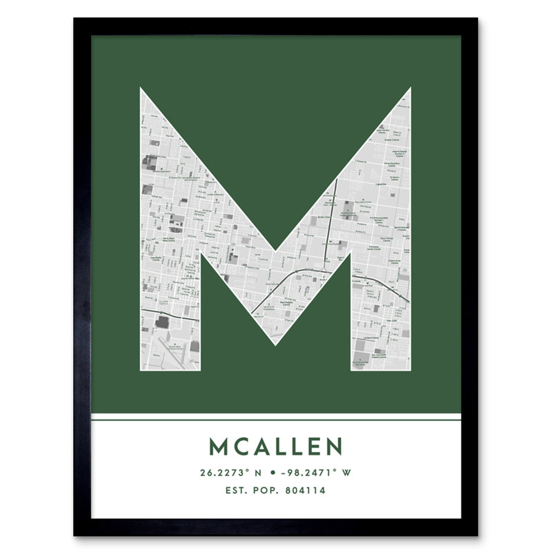 McAllen City Map McAllen Green by Wee Blue Coo - Single Picture Frame Typography