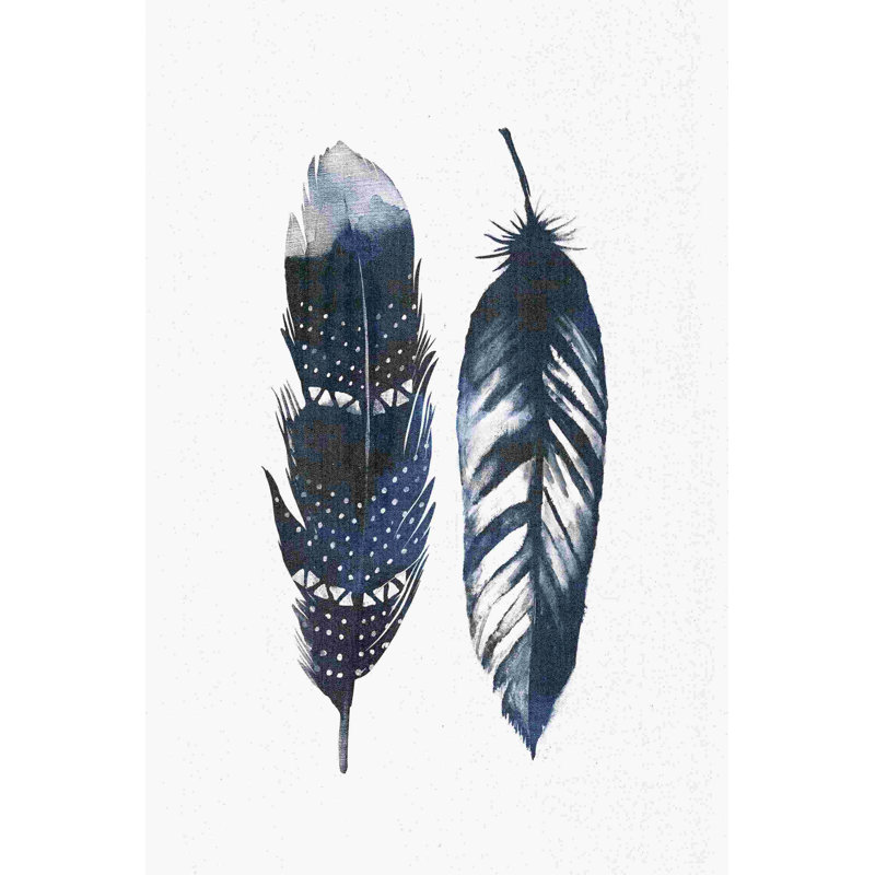 Deux plumes bleu marine sur toile tendue, H 30 po x l 20 po