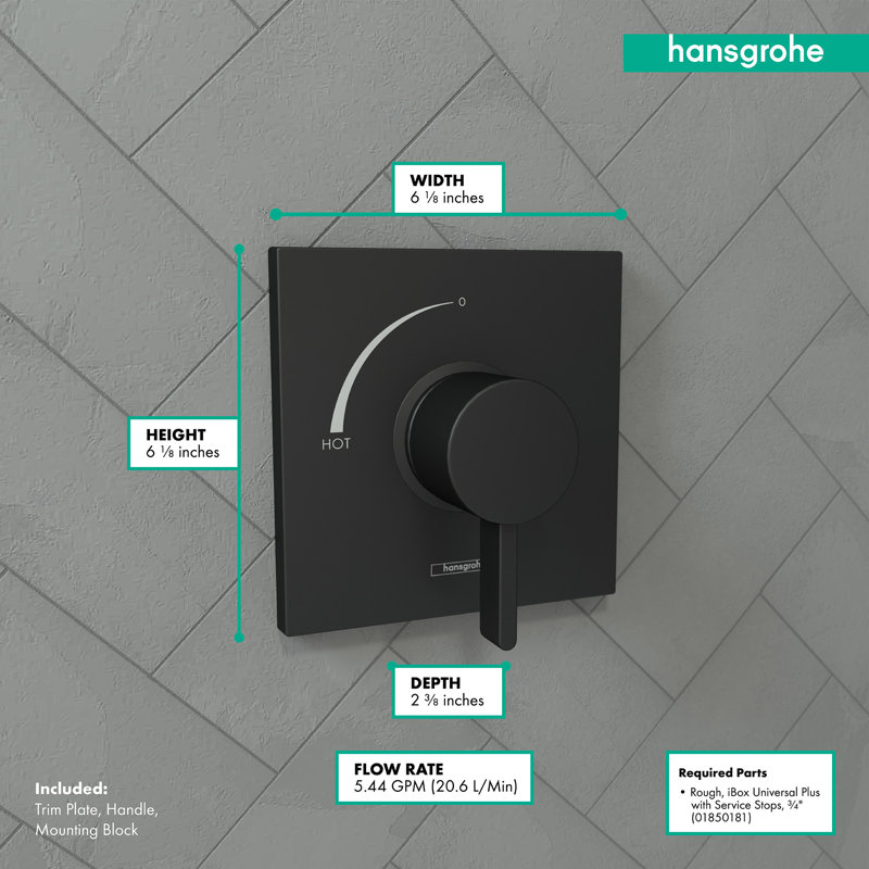 Ecostat Square 1-Handle 6-Inch Wide Pressure/Shower Balance Valve Trim Only, Matte Black