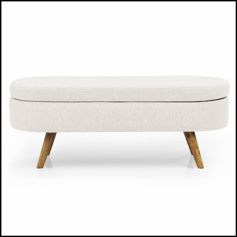 Ottoman Oval Storage Bench, Rubber Wood Legs