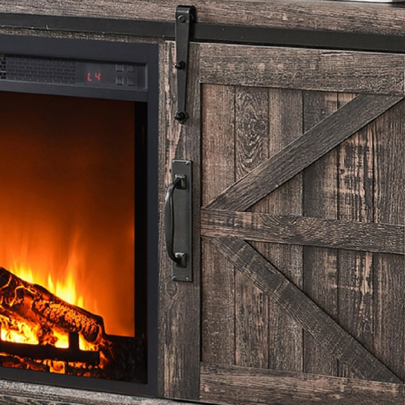 Dark Rustic Oak 58" Farmhouse TV Stand with Electric Fireplace