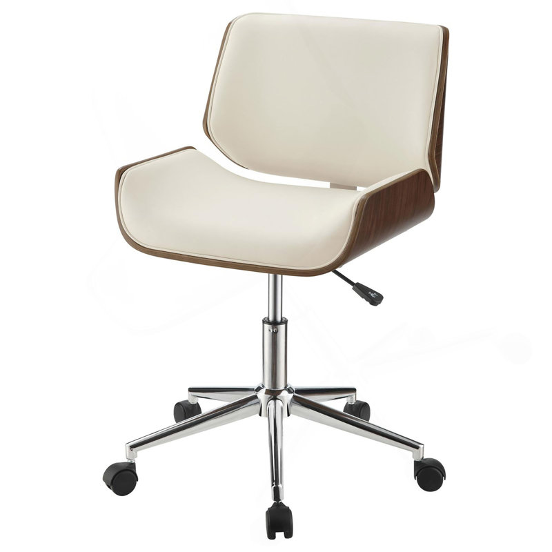 Chaise de bureau pivotante écru et noyer