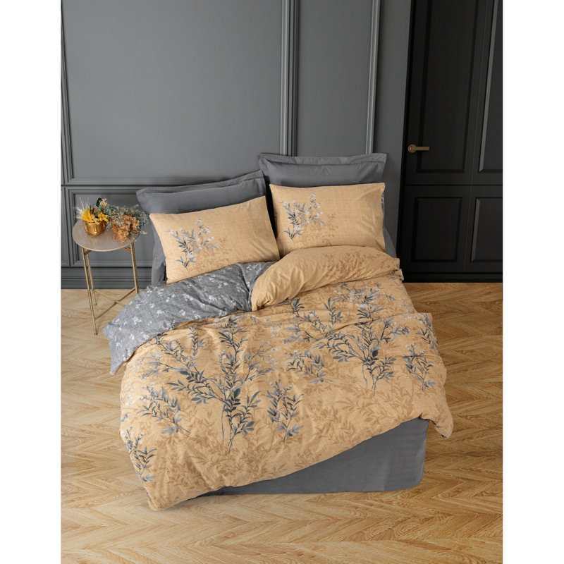 Ensemble de housse de couette 100% coton brun / crème Hednesford, Housse de couette simple + 1 taie d'oreiller 31 po