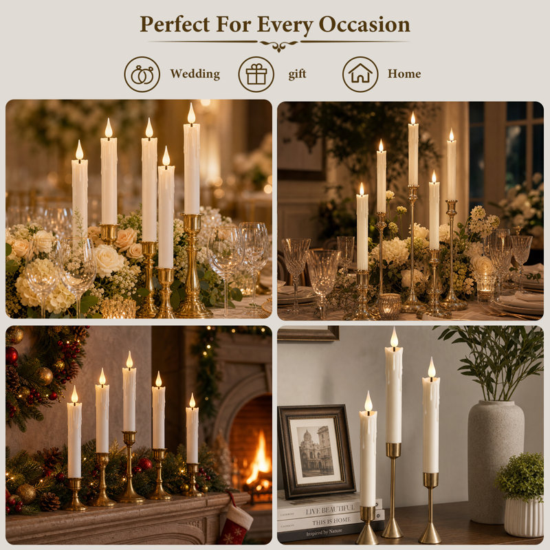 6 Pcs Rechargeable Flameless Candles with Remote Control & Timer, 6.7", Ivory White