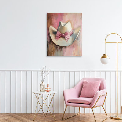 Chapeau de cow-boy avec nœud sur toile rose, design par Petal Prints Design