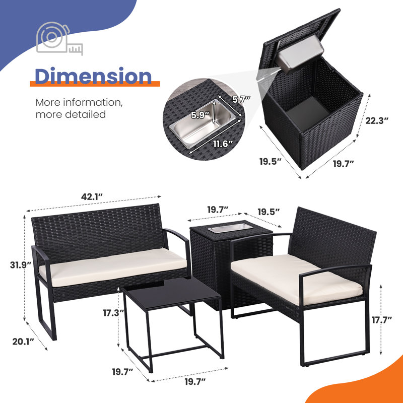 4 Piece Outdoor PE Wicker Furniture Set, Patio Rattan Sectional Sofa Couch with Washable Cushions, White