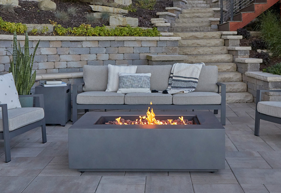 Elevate your patio with the Aegean Fire Pit and Furniture collection.