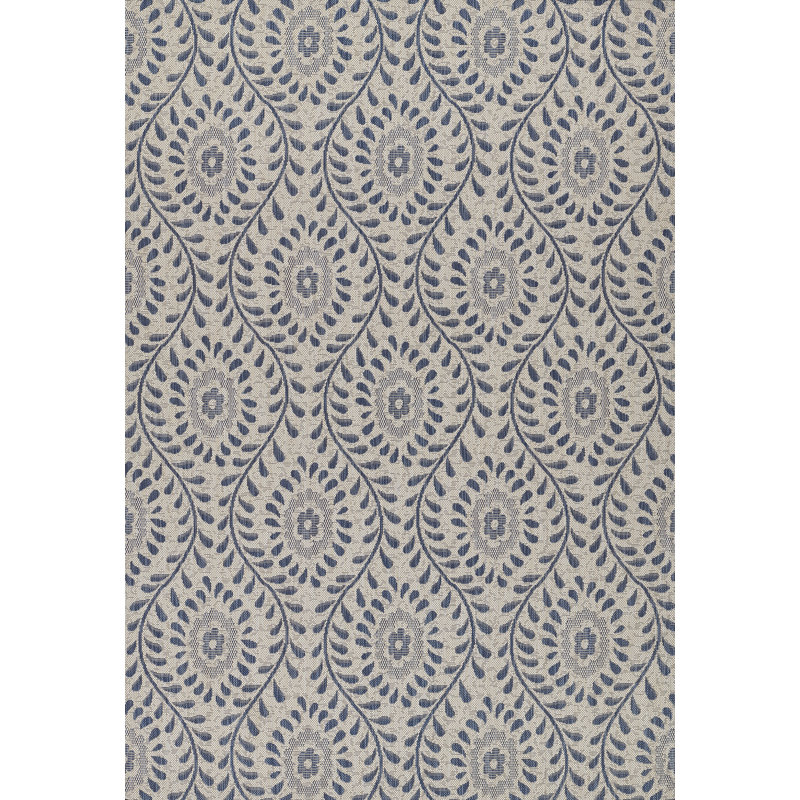 Tapis intérieur / extérieur bleu / gris à motif floral Kasey, Rectangle 4 pi 1 po x 6 pi