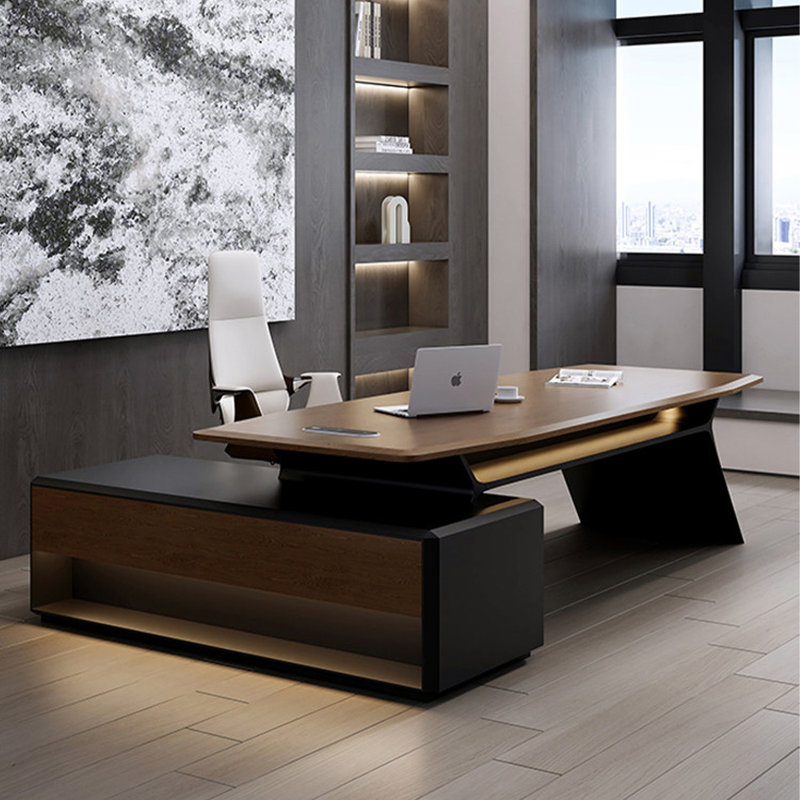 Bureau de direction moderne en L brun, H 29,53 po x l 86,61 po x P 70,87 po