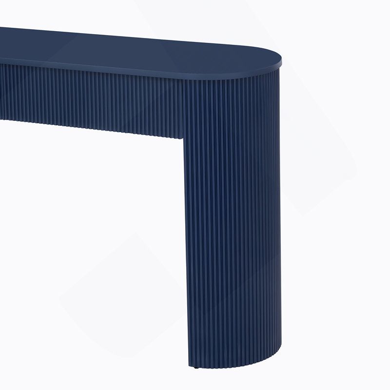 Table d'entrée avec design cannelé, console moderne avec rangement, plateau ovale et 2 tiroirs pour l'entrée et le salon (bleu marine)