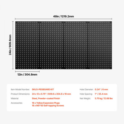Metal Pegboard Panels 24" x 12" Wall Organizer for Garage Tool Storage
