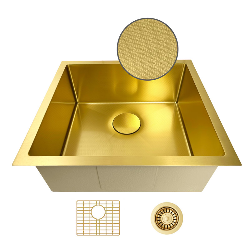 Évier de cuisine doré en nid d'abeille texturé 20 po - Bol simple - Acier inoxydable 316 avec calibre 16