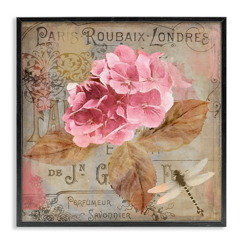 Vintage hydrangea français, giclée encadrée, design par Sasha, Giclée encadrée noir minuit, H 24 po x l 24 po