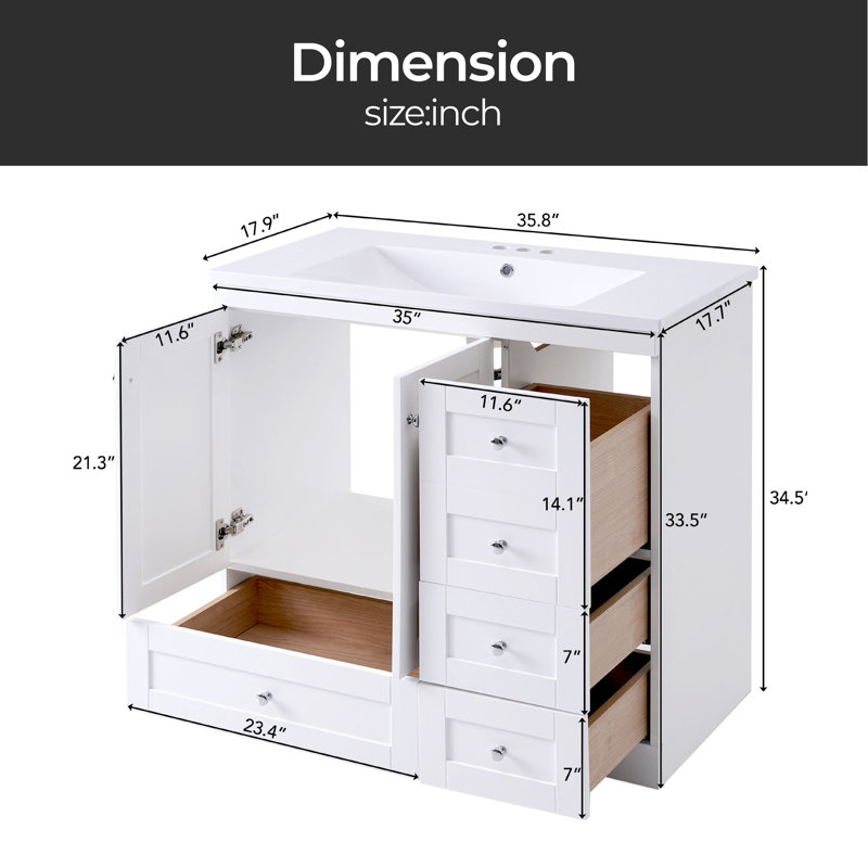 Base de meuble-lavabo simple 35 po seulement, Blanc