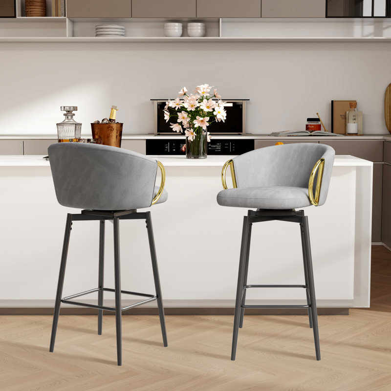 Tabouret de comptoir pivotant rembourré avec structure en métal (ensemble de 2), Noir, noir, noir, noir, Gris