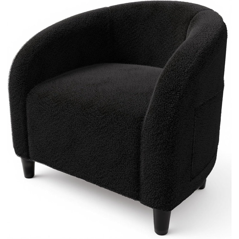 Accent Barrel Chair Boucle Club Chair Furry Sherpa Armchair Suitable for Living Room Bedroom, Black Teddy