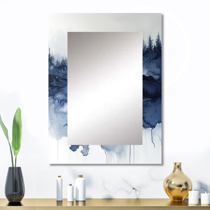 «Forest Winter River Silence Reflection», grand miroir mural traditionnel, art imprimé en métal, 32 po x 24 po