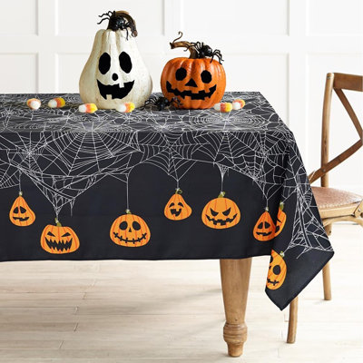 Halloween Spiderweb Pumpkin Tablecloth, Washable Rectangular Table Cover, Spooky Seasonal Decor for Halloween Parties, Picnics, Dinners and Home Gatherings