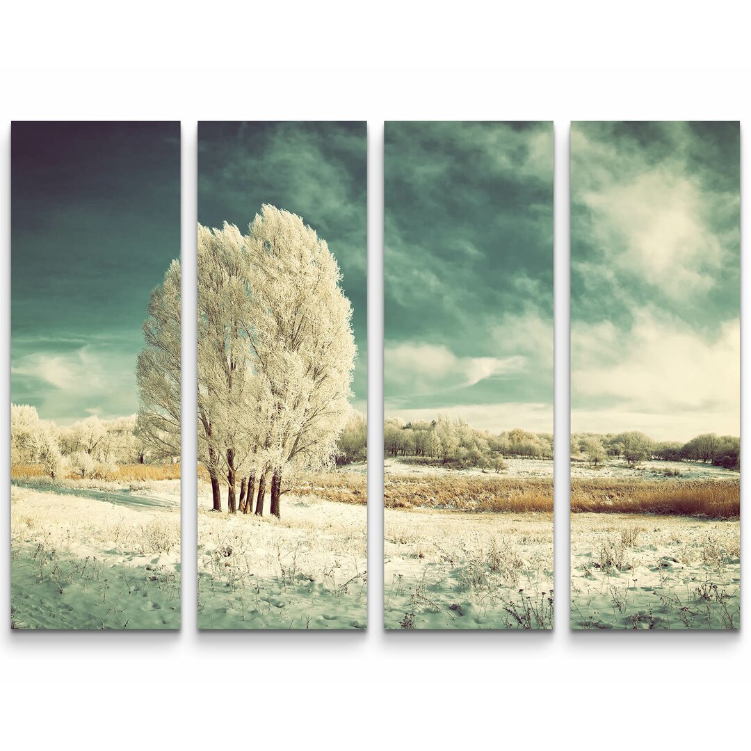 4-tlg.Â Leinwandbilder-SetÂ Eisige Winterlandschaft mit Baum