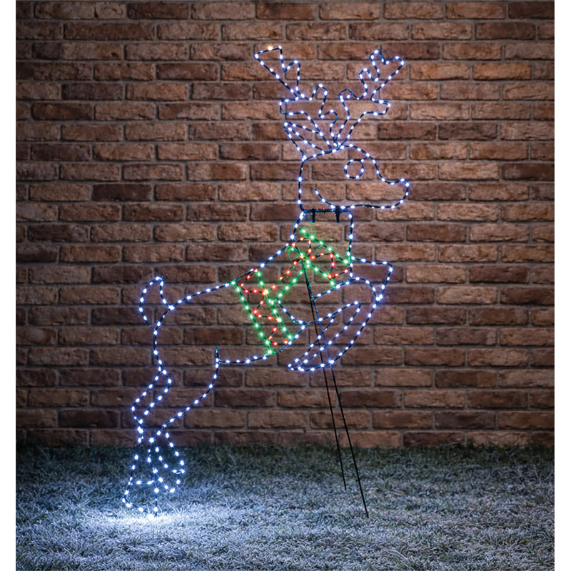 Multicolour Micro LED Metal Silhouette Deer Outdoor Decoration with Timer and Stand