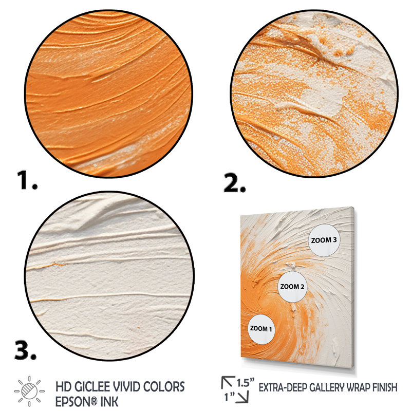 Orange et blanc, spirale minimale - spirale abstraite, art mural, Cadre simple noir, H 40 po x l 30 po x P 1,5 po