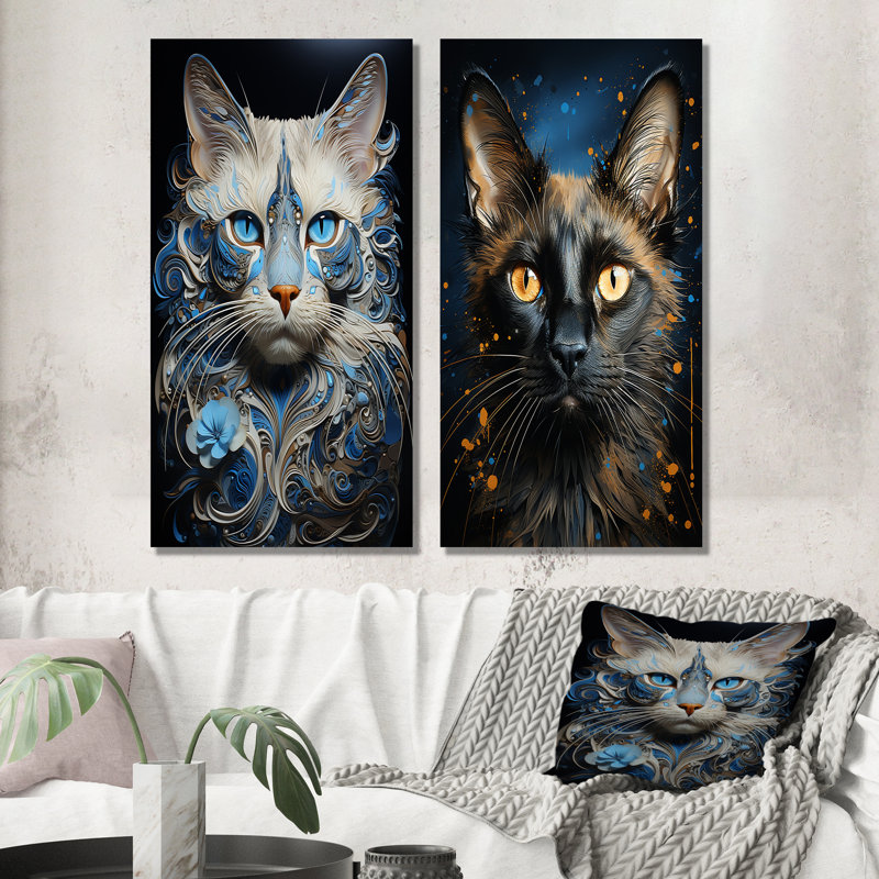 Chat siamois sérénade - ensemble de 2 reproductions d'art mural en métal, H 28 po x l 24 po