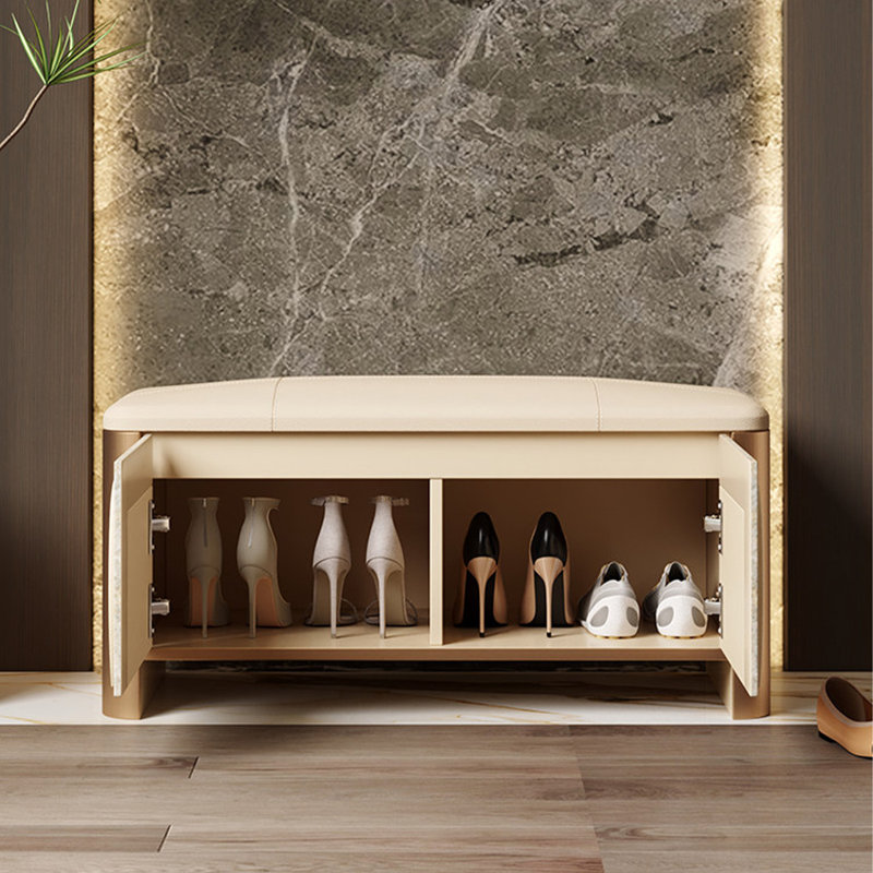 Banc à chaussures de rangement en bois massif doré et crème, 39,37 po, style luxueux, pour la maison