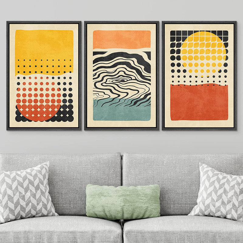 Abstract Vibrant Color Blocks " Mid-Century Colorful Polygon Collage Abstract Geometric " 3 - Pieces, 36" H x 72" W x 1.5" D