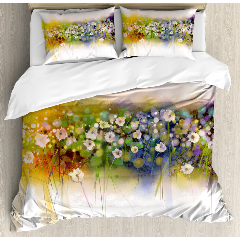 Watercolor Flower Home Farmhouse / Country Polyester Floral Duvet Cover, Queen