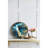20.9X20.1X3.1" Round Accent Mirrored Tray With Blue And Gold Artisitic Pattern And Handles