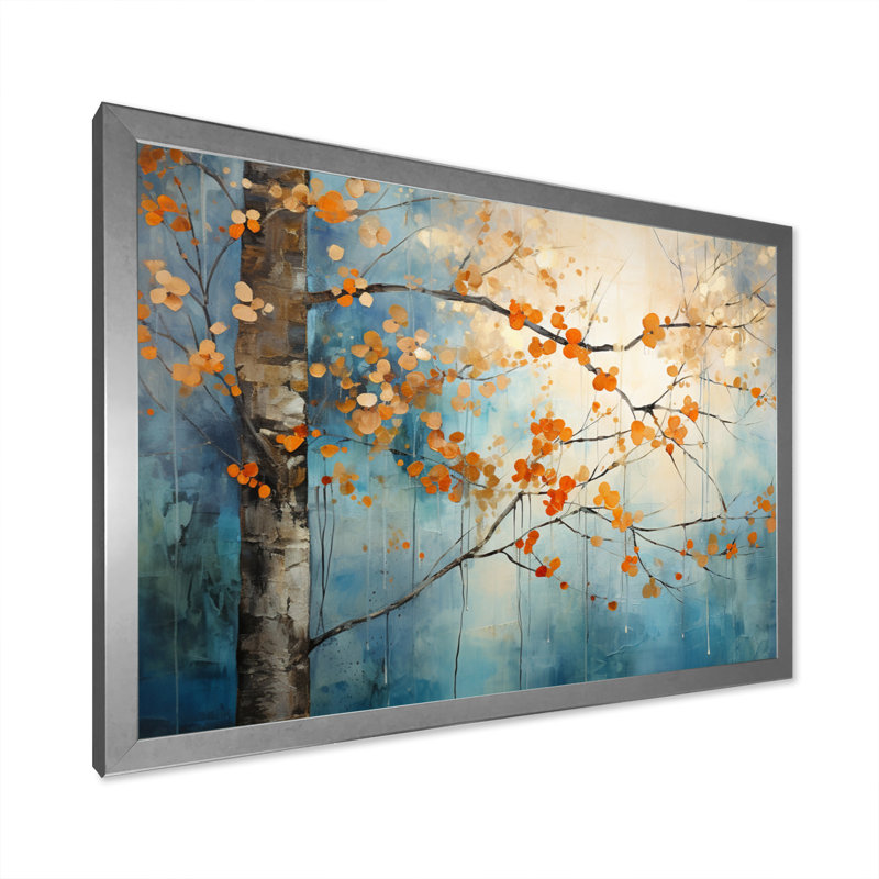 Érable orange sarcelle brillant, braises II - Art mural érable, H 12 po x l 20 po, Cadre photo unique, Argent argent