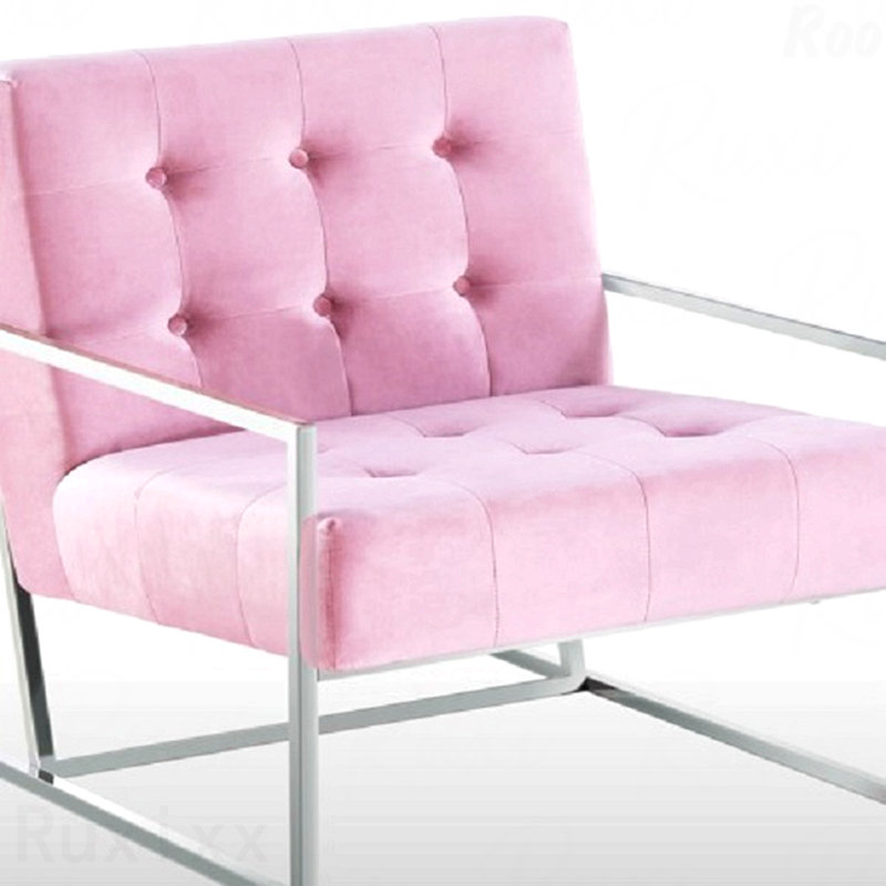 Fauteuil capitonné, fauteuil d'appoint de salon avec structure en acier inoxydable
