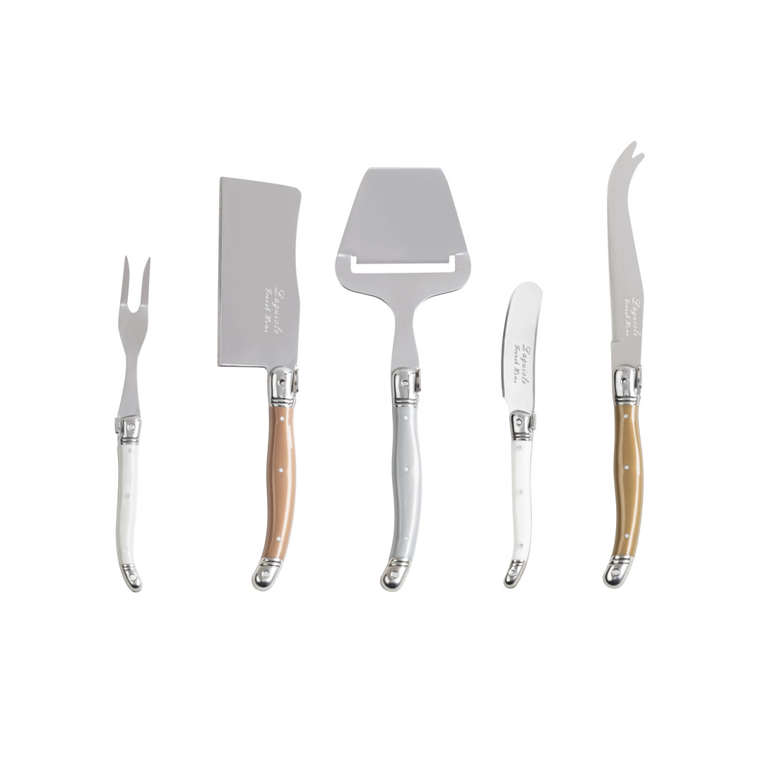 French Home Laguiole 5 Piece Cheese Knife, Fork and Slicer Set, Mixed Metals French Home