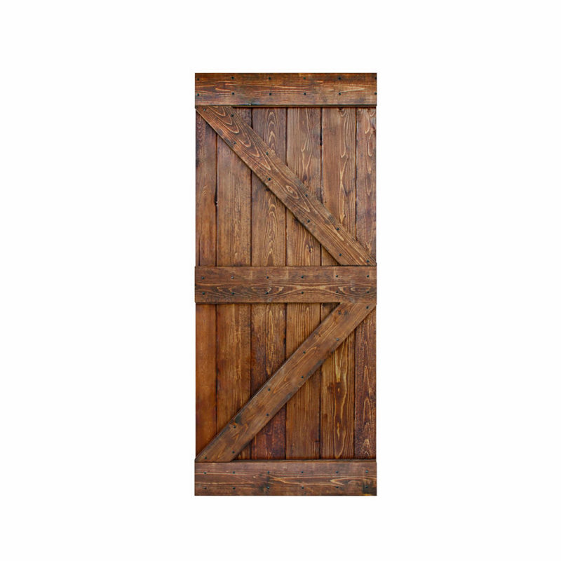 K Style Solid Wood Sliding Barn Door Without Hardware Kit (Door Slab Only) - Assembly Needed, Classic Walnut, 36" W x 84" H