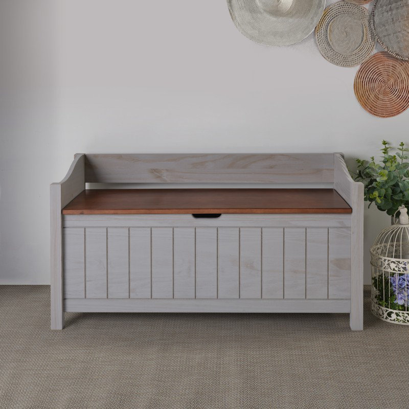 Wood Storage Bench, Grey
