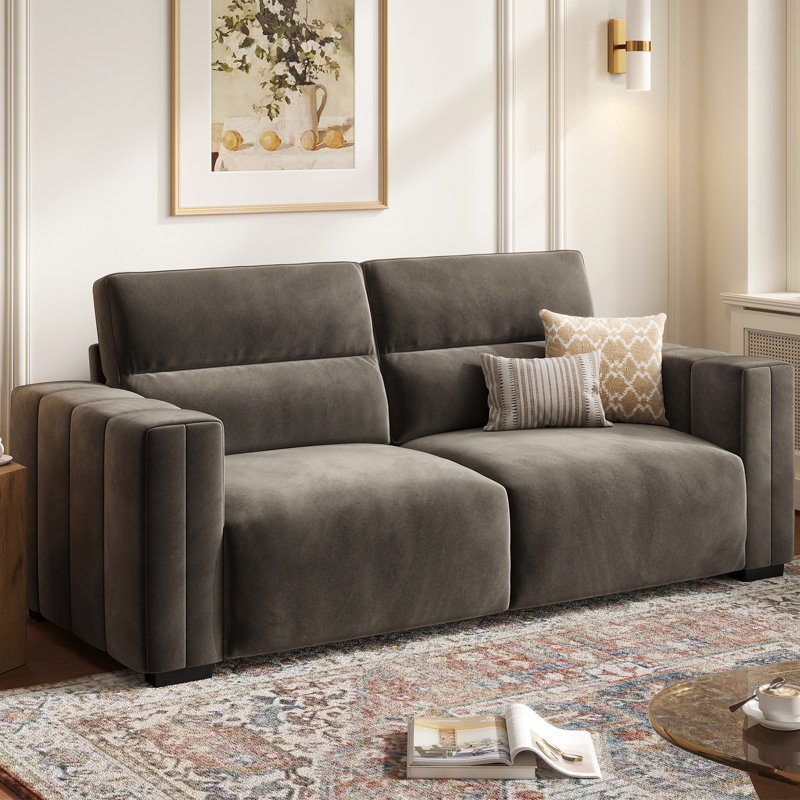 82" Velvet Square Arm Loveseat Sofa, Premium Upholstered Living Room Sofa Couch , Dark Grey