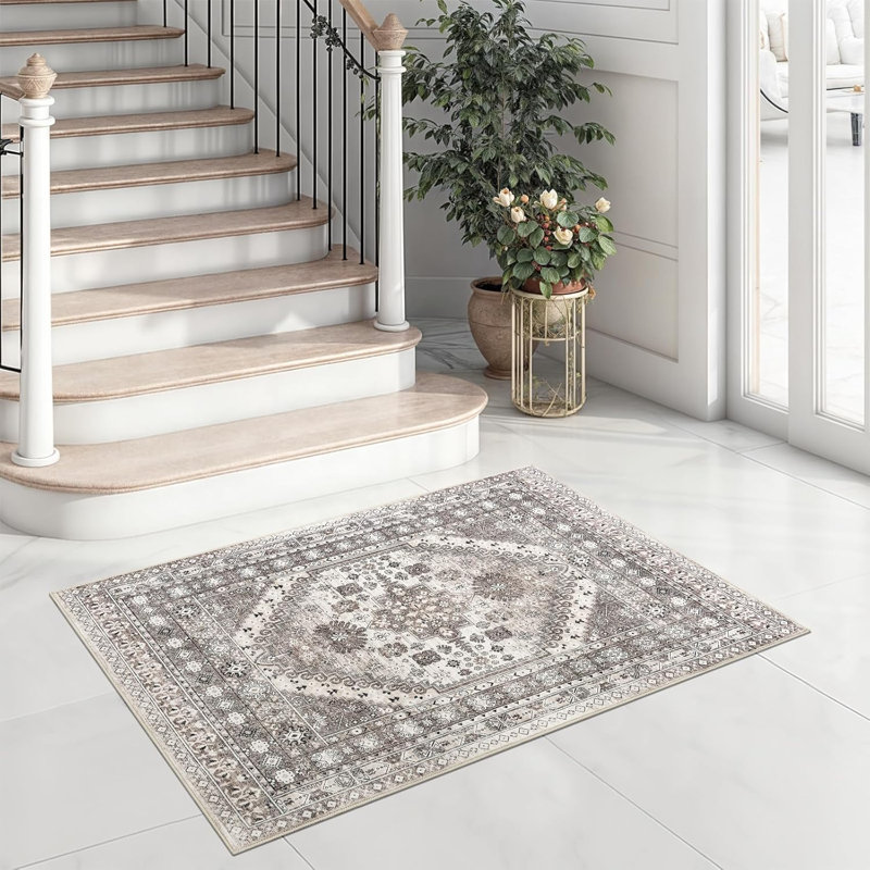 Medallion Non Slip Washable Rug(Brown), Rectangle 2' x 3'