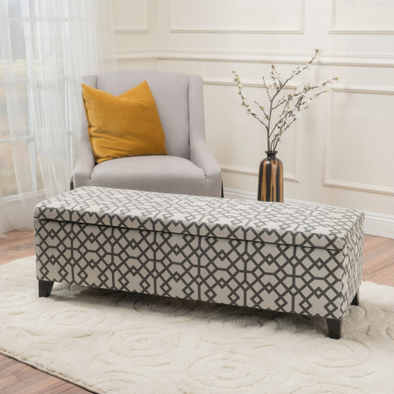 Banc de rangement rembourré, Motifs géométriques gris