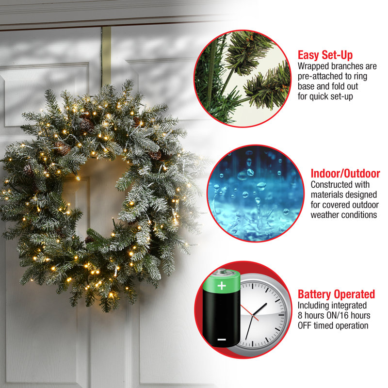 24'' Lighted Artificial Snowy Spruce Christmas Wreath
