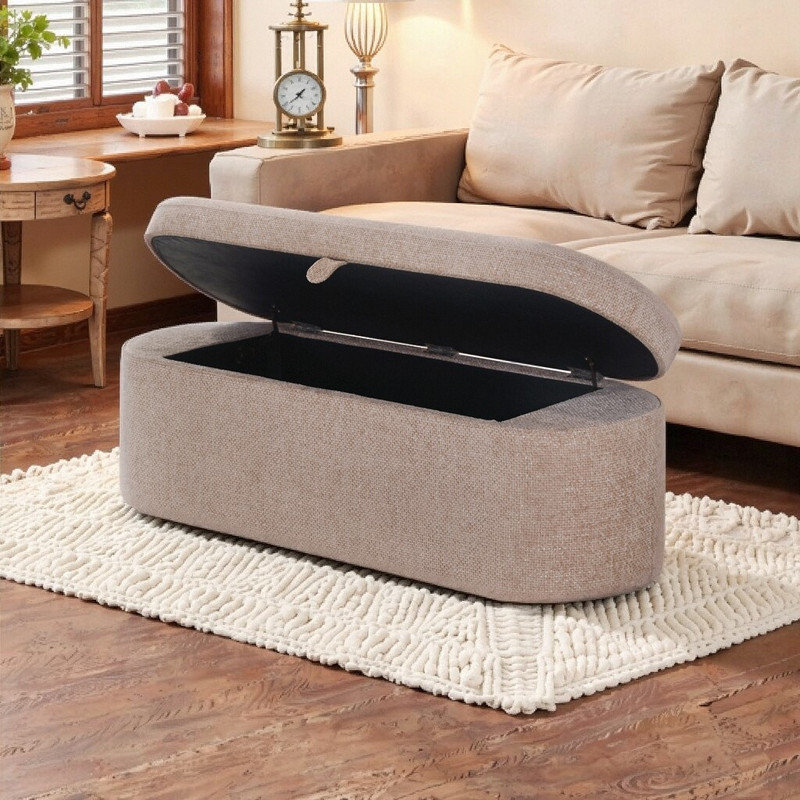 Banc de rangement moderne UNASECE de 116 cm (45,7 pouces) avec siège rembourré, compartiment caché et structure en bois robuste.