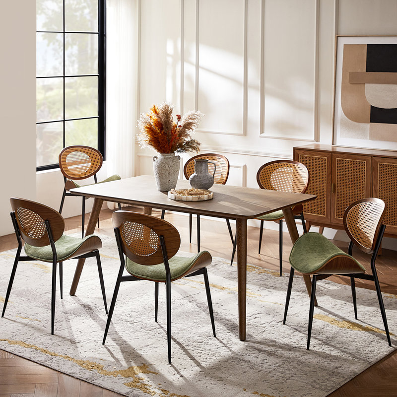 Pateley Mid-Century Modern Rattan Dining Chair Set, 3, Moss