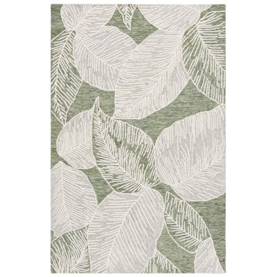 Jardin 375 Hand Tufted Wool; Cotton Floral Rug in Green/Ivory