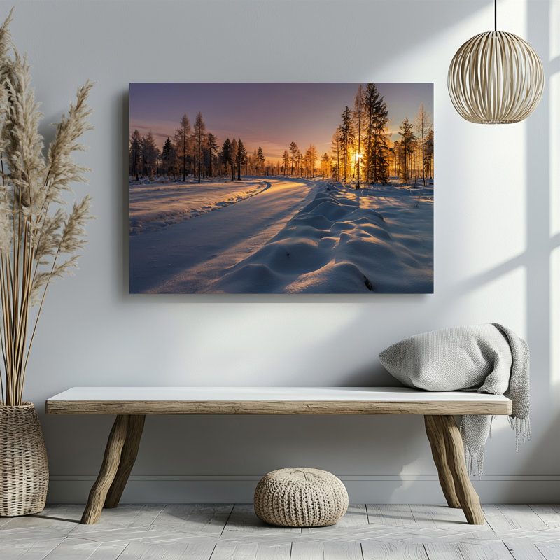 Toile, "Un paysage d'hiver tranquille au coucher du soleil", art mural sur toile, H 30 po x l 40 po