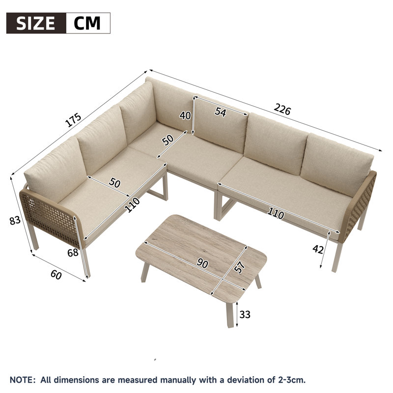 Outdoor Conversation Set 6 Places With 3 Sofas And 1 Coffee Table Beige
