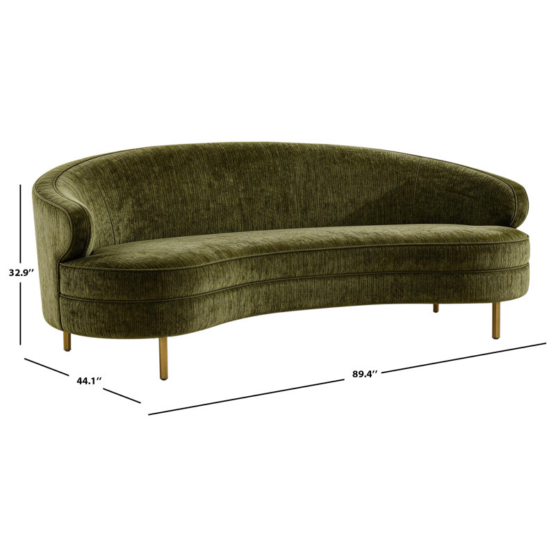 Jacqeuline 89.4" Velvet Recessed Arm Sofa, Olive Green Velvet