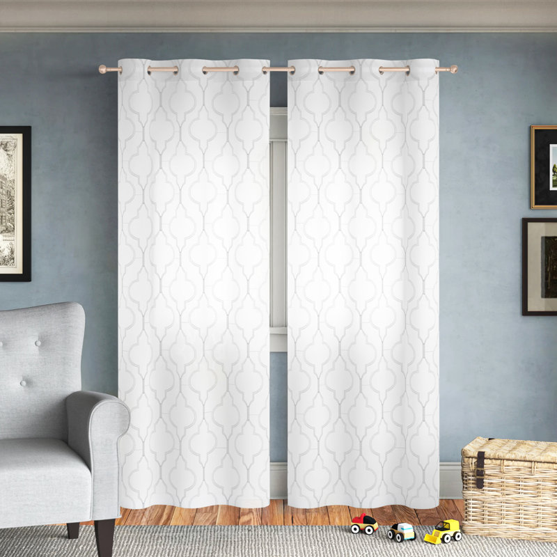 Cariss Geometric Sheer Curtain Panels, White, 38" W x 96" L