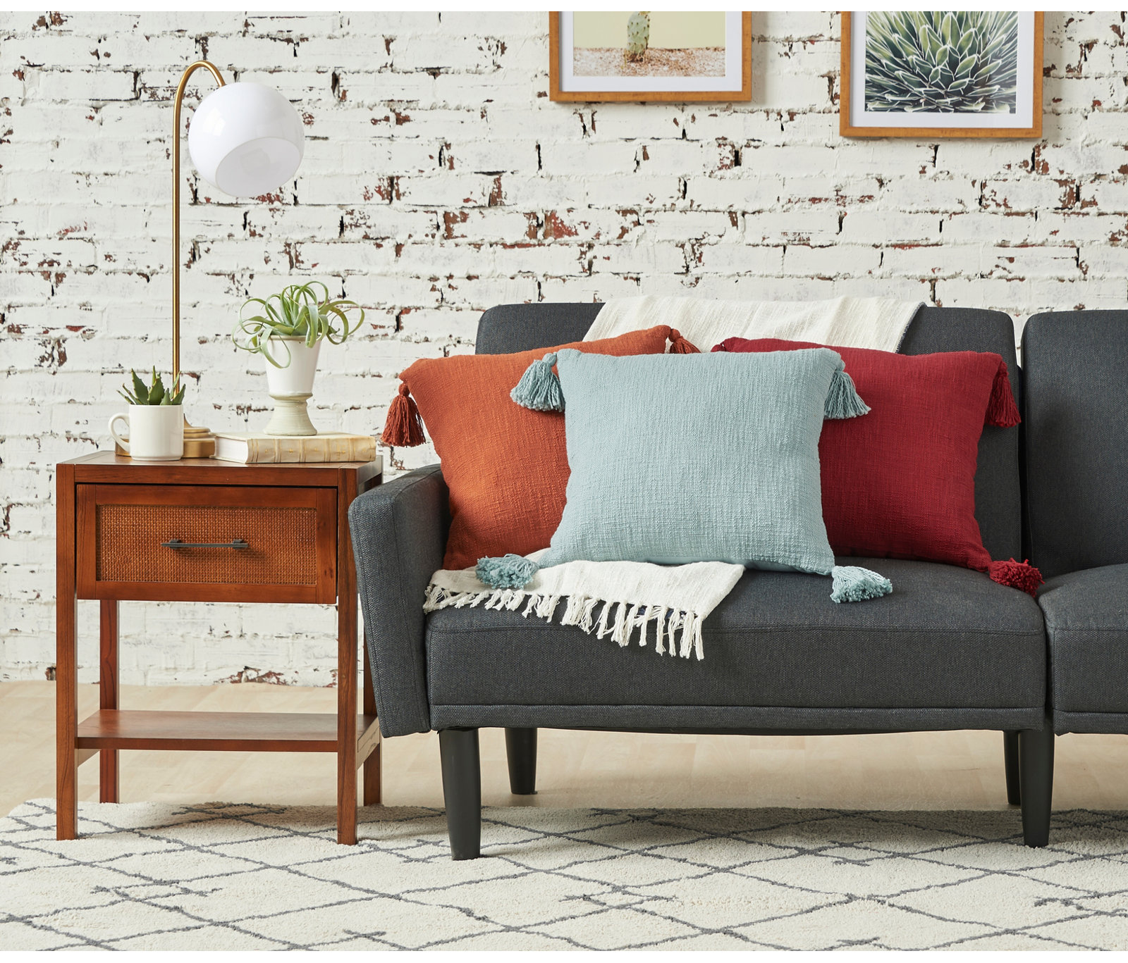 Aulene 18" x 18" Cotton Throw Pillow, Rust